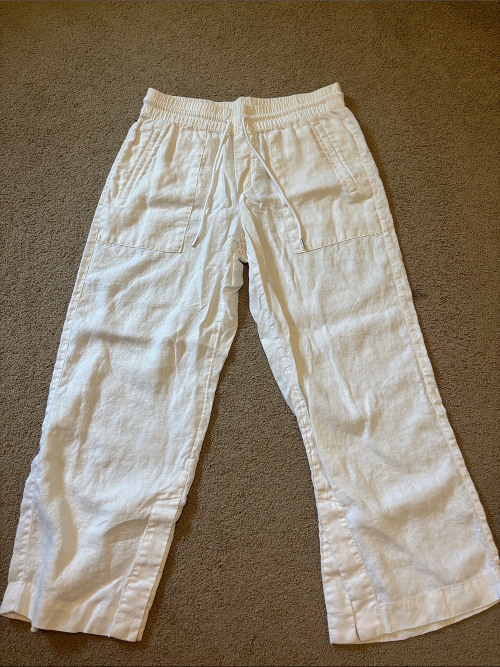 Athleta White Linen-Blend Drawstring Joggers